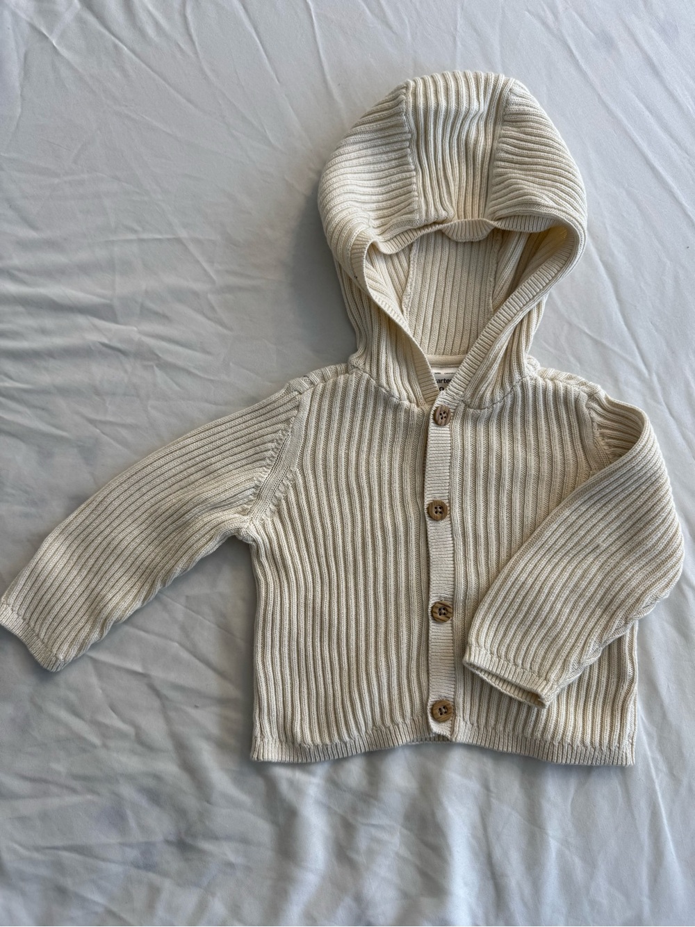 Carter's Cream Ribbed Hooded Button-Front Kids Sweater